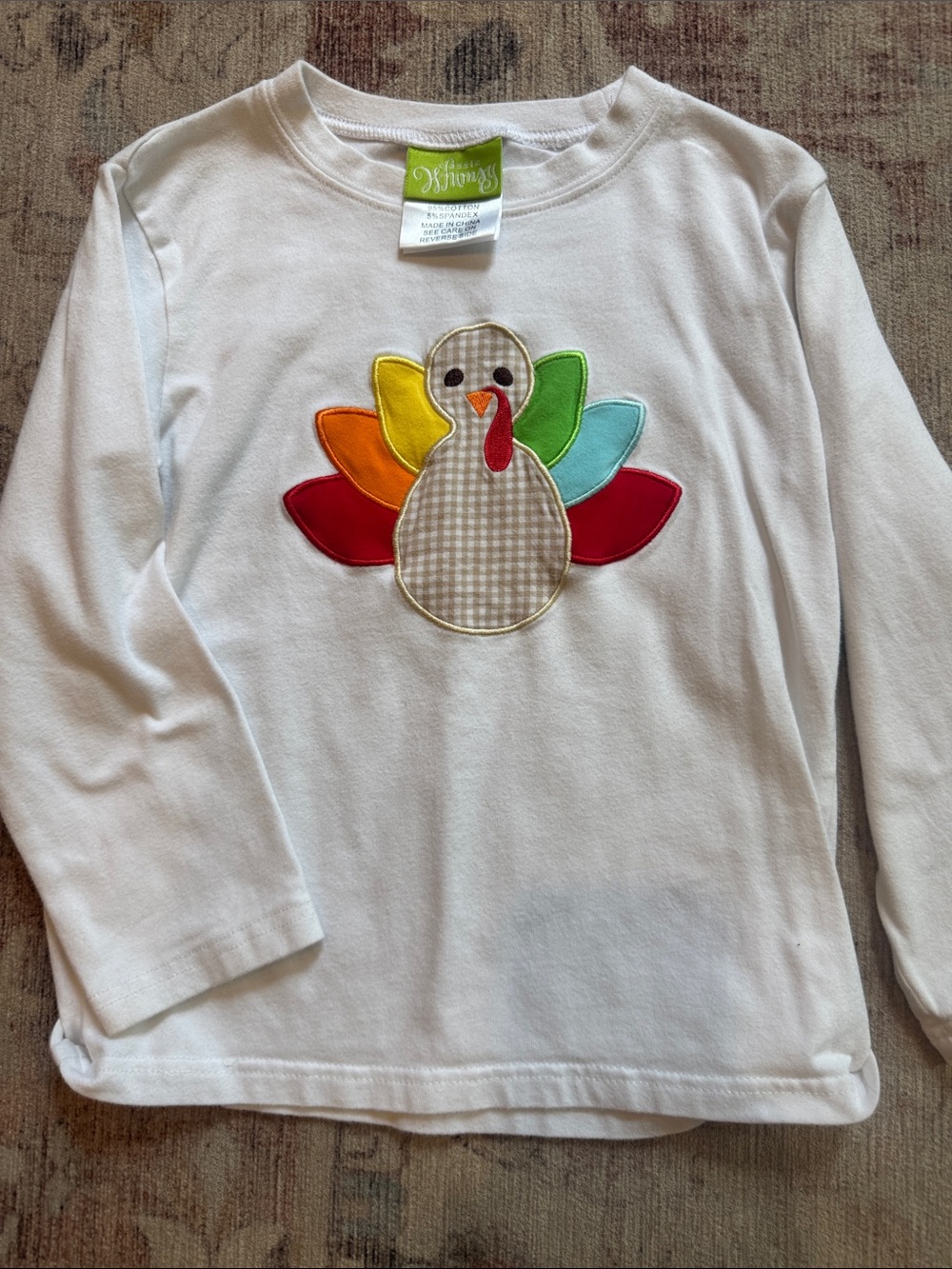 White Kids Long-Sleeve Turkey Appliqué Tee by Dillard's